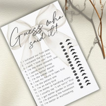 Moderne witte boog raden wie zei het bruids spel