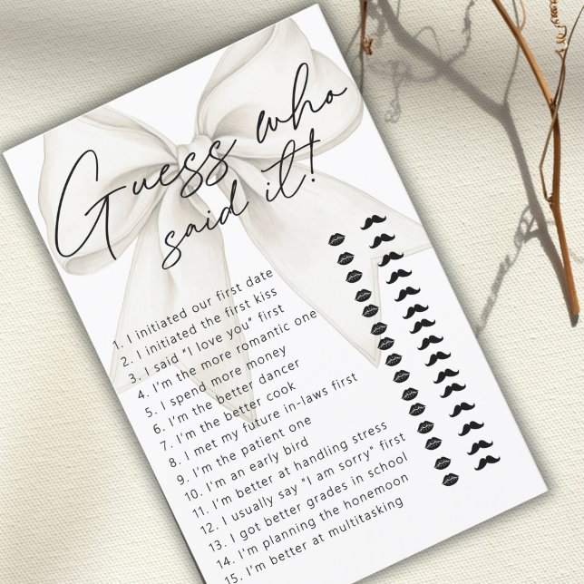 Moderne witte boog raden wie zei het bruids spel (Creator heeft geüpload)