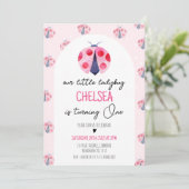 Moderne witte boog roze lieveheersbeestje 1e verja kaart (Staand voorkant)