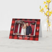 Moderne witte boom rood & zwart kerst foto kaart (Gele Bloem)