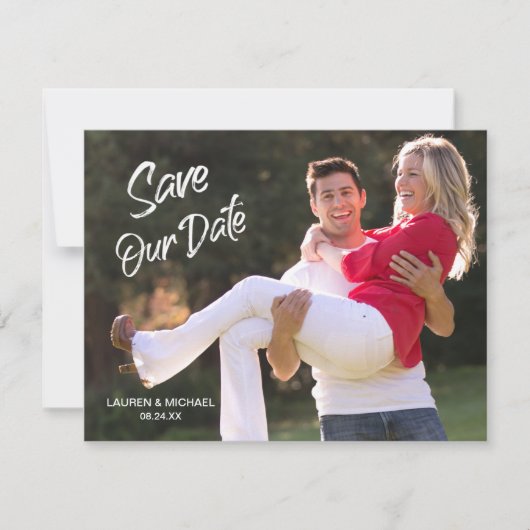 Moderne witte borstel schrift Save the Date foto k Kaart (Voorkant)