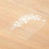 Moderne Witte Botanische Vlinderboog Huwelijk Acryl Uitnodigingen (Laagn)