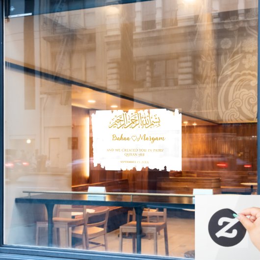 Moderne Witte Bruiloft Welkomstbord Decal Sticker (Cafe Raam)