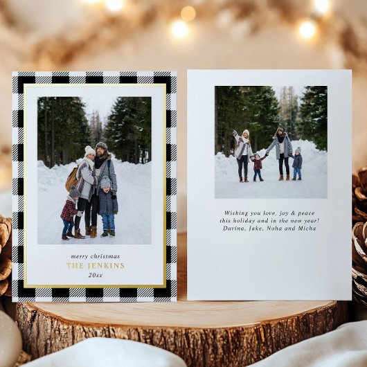 Moderne Witte Buffel speelde twee kerstfoto's Folie Feestdagenkaart