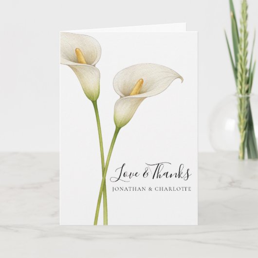 Moderne Witte Calla Lelie Bloem Bruiloft Bedankkaart (Voorkant)