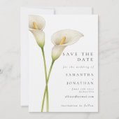 Moderne Witte Calla Lelie Bloem Bruiloft Save The Date (Voorkant)