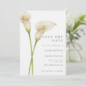 Moderne Witte Calla Lelie Bloem Bruiloft Save The Date (Staand voorkant)
