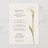 Moderne witte Calla-lelie Minimalistische trouwmen Menu (Voorkant)