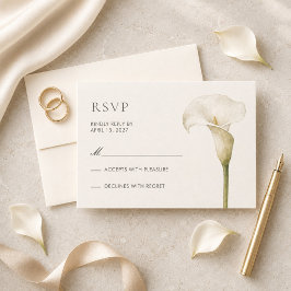 Moderne witte Calla-lelie trouw-RSVP kaart