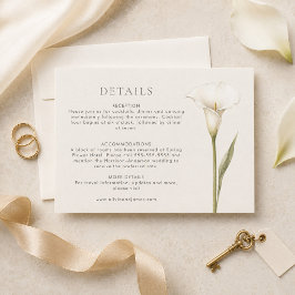 Moderne Witte Calla Lelie Trouwdetailskaart Kaart