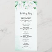 Moderne witte Calla Lily Floral bruiloft ceremonie Programmakaart (Achterkant)