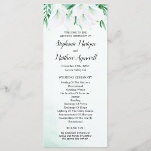 Moderne witte Calla Lily Floral bruiloft ceremonie Programmakaart