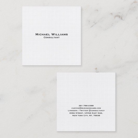 Moderne witte cheques minimalistisch professioneel vierkante visitekaartje (Voorkant / Achterkant)