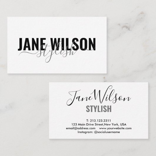 Moderne witte chique handtekening visitekaartje (Voorkant / Achterkant)