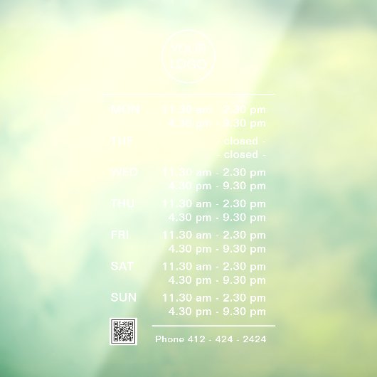 Moderne witte complexe kantooruren Logo QR-code Raamsticker (Vel 3)