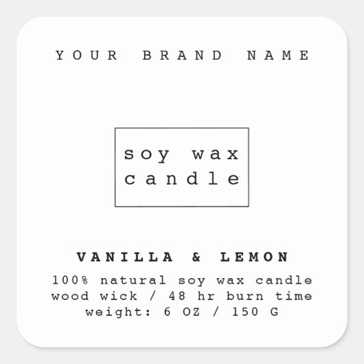 Moderne witte cosmetica verpakkingskaars  vierkante sticker (Voorkant)