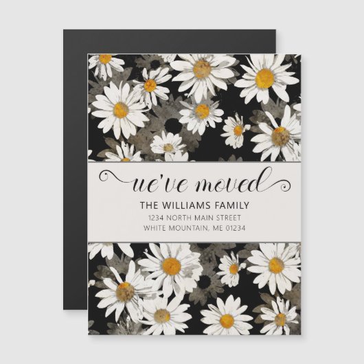 Moderne Witte Dagen in Black Floral Moving Card (Voorkant / Achterkant)