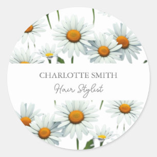 Moderne Witte Daisy Bloemen Trendy Ronde Sticker
