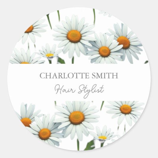 Moderne Witte Daisy Bloemen Trendy Ronde Sticker (Voorkant)