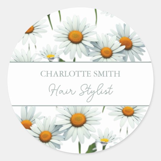 Moderne Witte Daisy Bloemen Trendy Ronde Sticker (Voorkant)