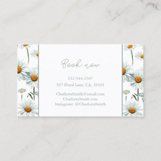 Moderne Witte Daisy Bloemen Trendy Visitekaartje (Achterkant)