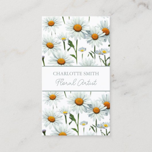 Moderne Witte Daisy Bloemen Trendy Visitekaartje (Voorkant)
