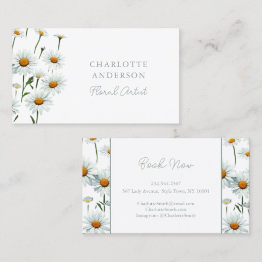 Moderne Witte Daisy Floral Visitekaartje (Voorkant / Achterkant)