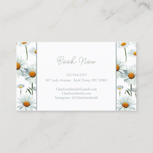 Moderne Witte Daisy Floral Visitekaartje (Achterkant)