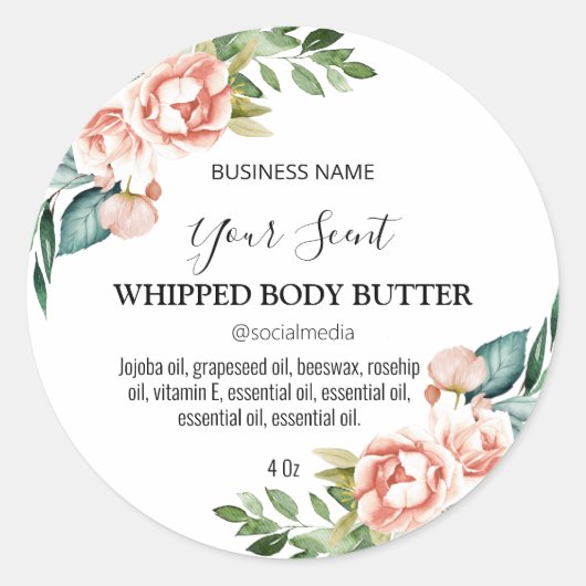 Moderne Witte Delicate Bloemen Lichaam Boter Label (Voorkant)