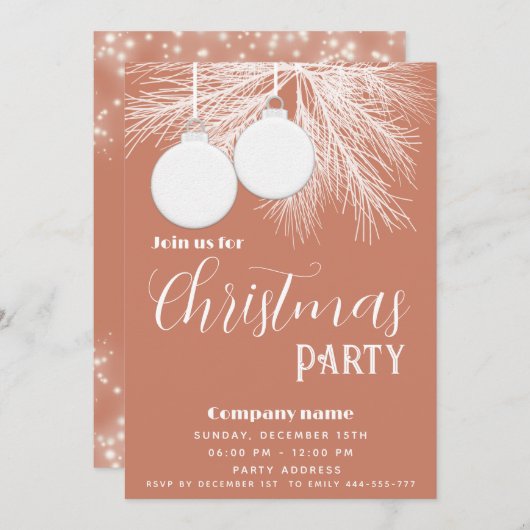 Moderne witte dennentak kerstballen kaart (Voorkant / Achterkant)