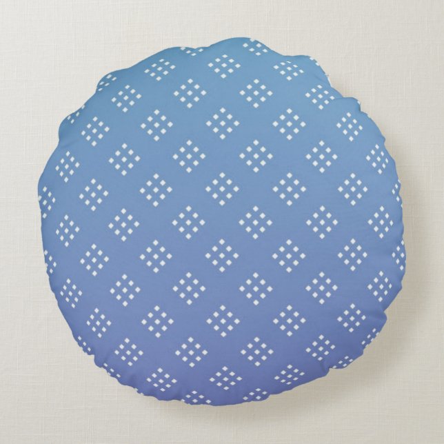 Moderne witte diamantvorm op blauwe achtergrond rond kussen (Achterkant)