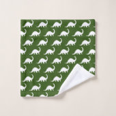 Moderne witte dinosaurussen en donkergroen bad handdoek (Wasdoekje)