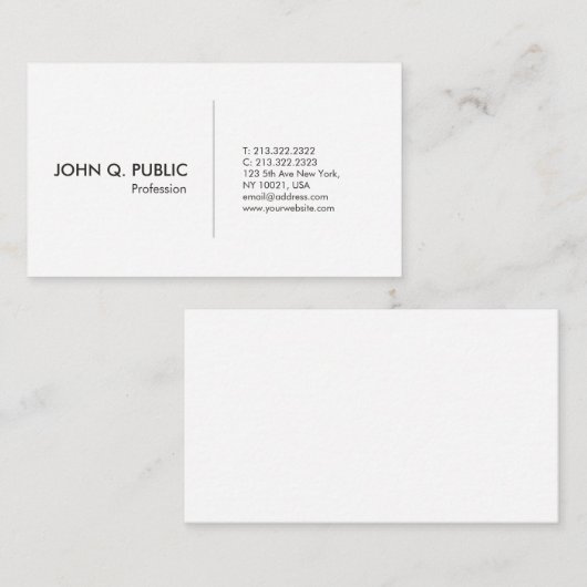 Moderne witte, eenvoudige elegant visitekaartje (Voorkant / Achterkant)