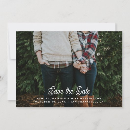 Moderne witte eenvoudige script typografie bruilof save the date (Voorkant)