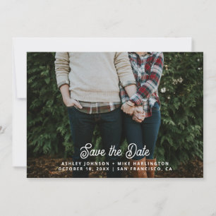 Moderne witte eenvoudige script typografie bruilof save the date