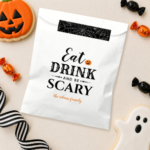 Moderne Witte Eet, Drink en Wees Bang Halloween Bedankzakje