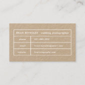 Moderne witte elegante border fotograaf kraft visitekaartje (Achterkant)