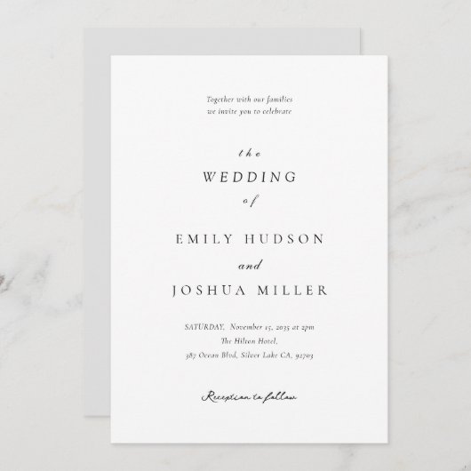 Moderne witte elegante bruiloft kaart (Voorkant / Achterkant)