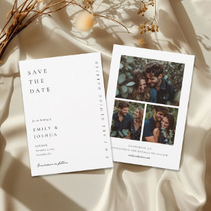 Moderne witte elegante bruiloft met foto save the date