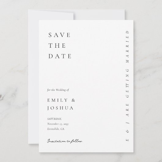Moderne witte elegante bruiloft save the date (Voorkant)