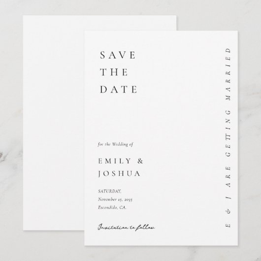 Moderne witte elegante bruiloft save the date (Voorkant / Achterkant)