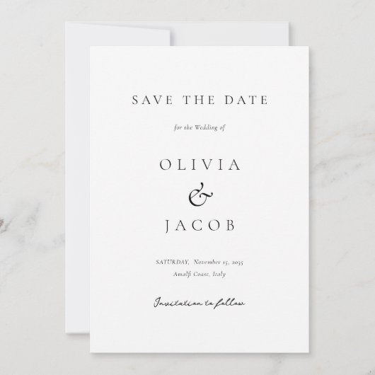 Moderne witte elegante bruiloft save the date (Voorkant)