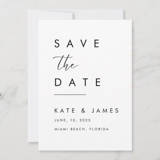 Moderne witte elegante foto bruiloft save the date (Achterkant)