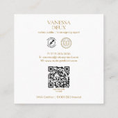 Moderne Witte Elegante Gouden Pen Icoon QR Code No Vierkante Visitekaartje (Achterkant)