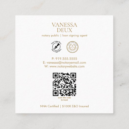 Moderne Witte Elegante Gouden Pen Icoon QR Code No Vierkante Visitekaartje (Achterkant)