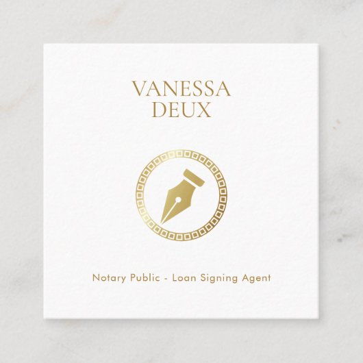 Moderne Witte Elegante Gouden Pen Icoon QR Code No Vierkante Visitekaartje (Voorkant)