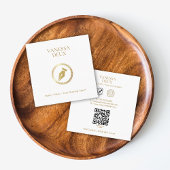 Moderne Witte Elegante Gouden Pen Icoon QR Code No Vierkante Visitekaartje