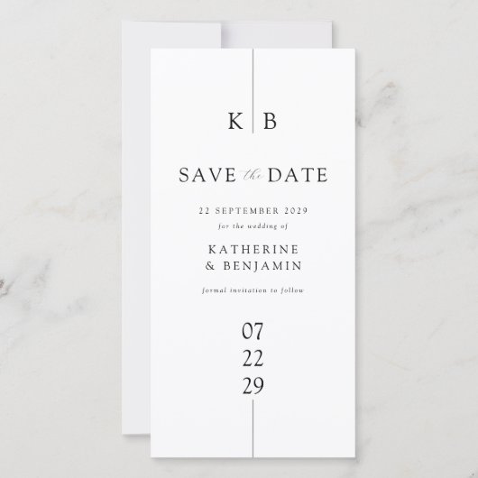Moderne Witte Elegante Monogram Bruiloft Save The Date (Voorkant)