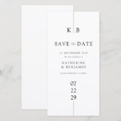 Moderne Witte Elegante Monogram Bruiloft Save The Date (Voorkant / Achterkant)