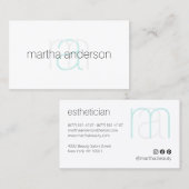 Moderne witte elegante monogram esthetische salon visitekaartje (Voorkant / Achterkant)